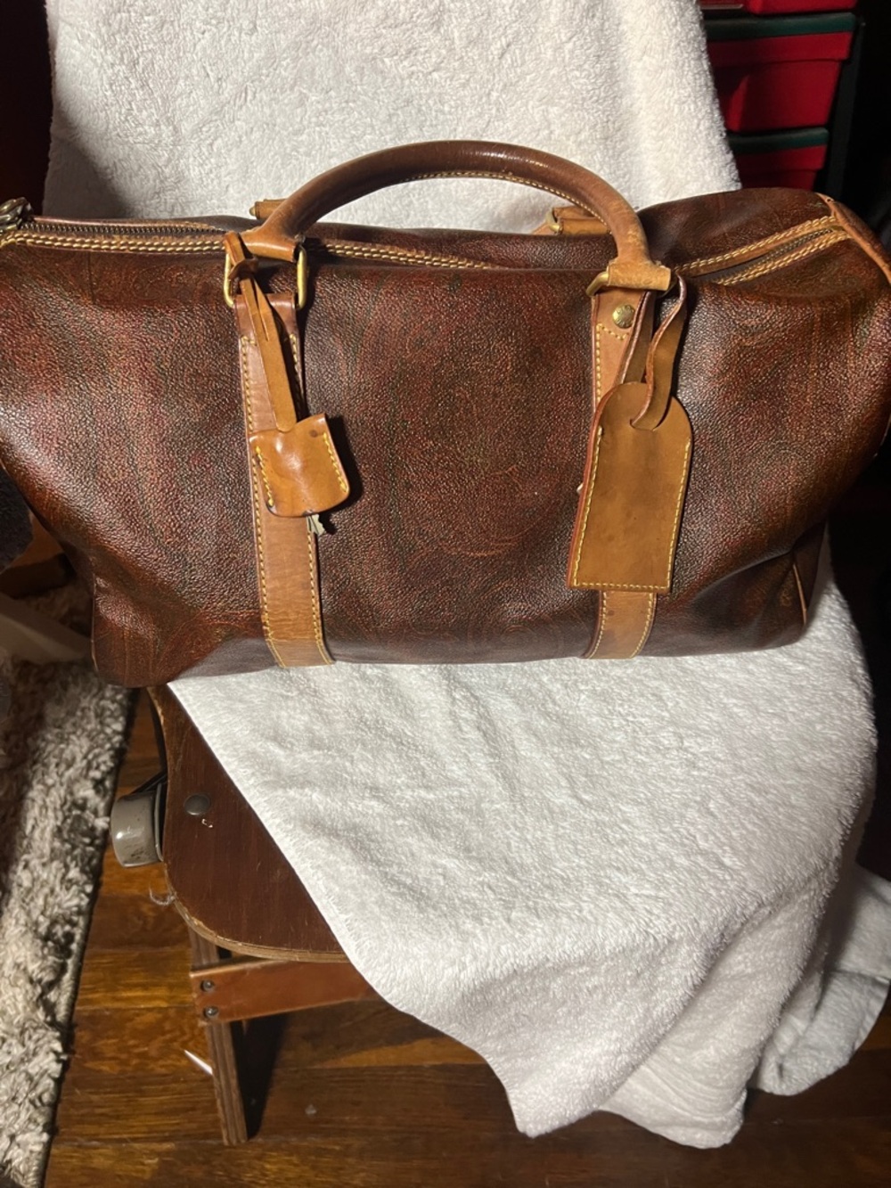 Etro Leather Duffel Travel Bag - Brown